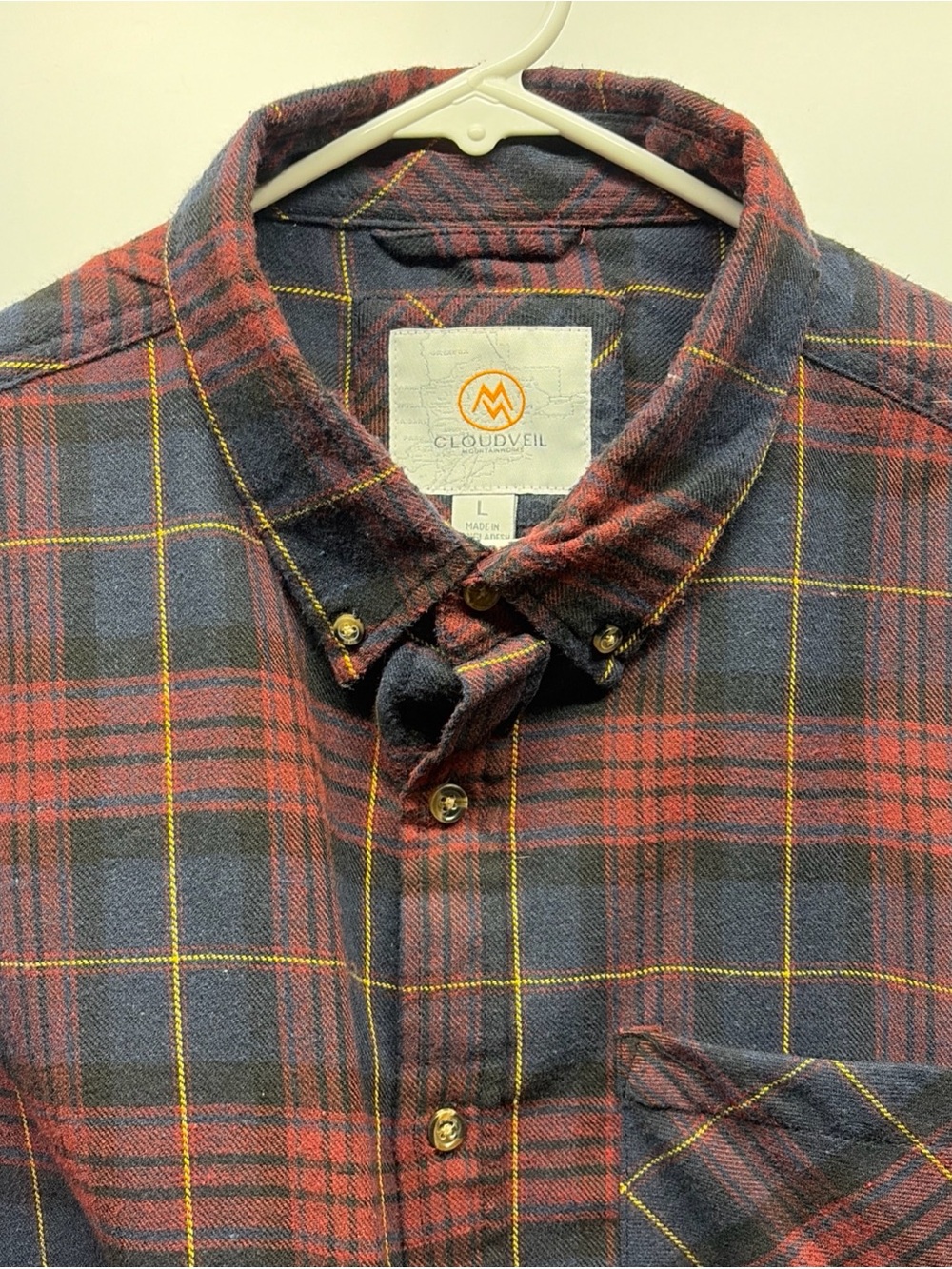 Cloudveil Mountain Works Men’s Large Plaid Flannel Shirt Red Blue CVF21WT11